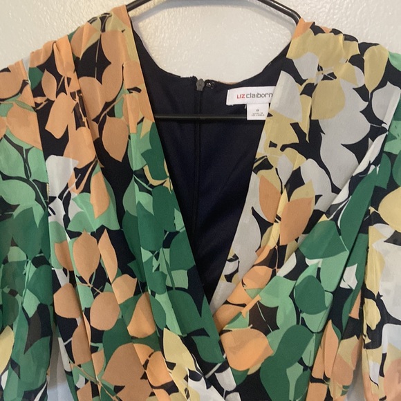 Liz Claiborne MIDI Floral Tye dress, green peach white hint of yellow, SZ 8. EC - Picture 3 of 6